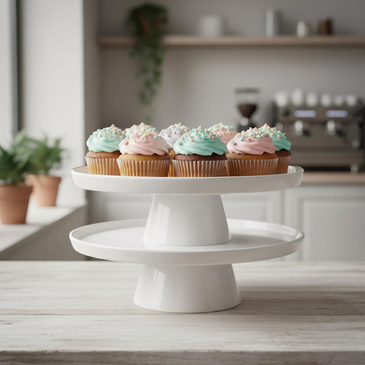 Relaxdays Tortenplatte mit Fuss, Keramik, HxD: 10 x 32 cm, Servierplatte Torten &amp; Kuchen, runder Tor