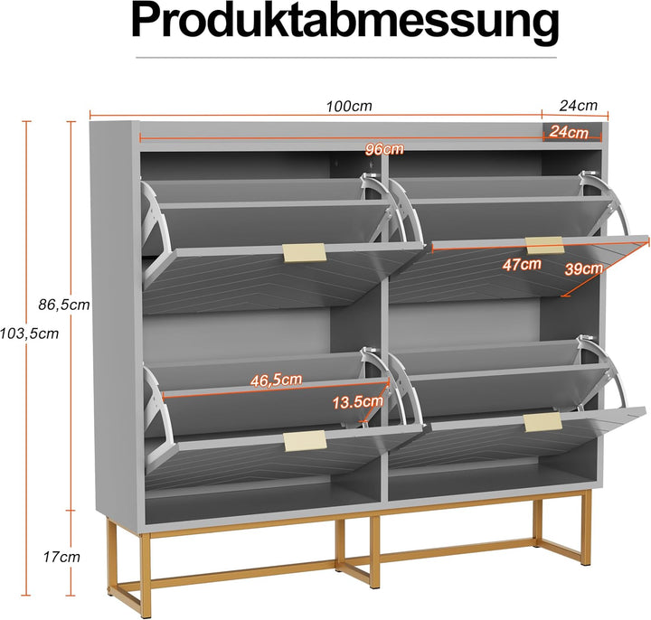 UEV Schuhschrank mit 4 Klappen Schmal,Freistehendes Schuhregal mit Kippschutz, Schuhkommode mit vers