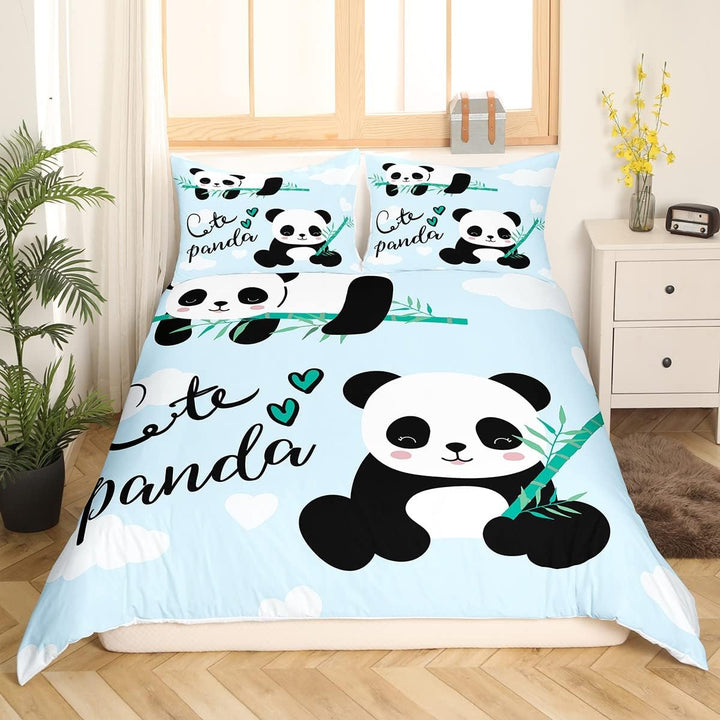 Niedliches Panda-Bettwäsche-Set, Karikatur Panda Bettwäsche Kinder 135x200 cm Mädchen Jungen Tiermot