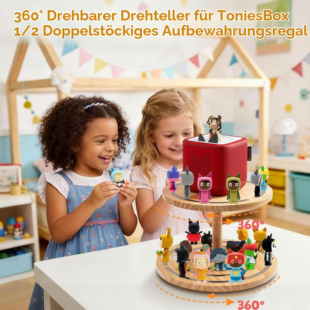 Gieanoo 360°Runde Tonies Magnetisches Regal, 2-Tier Toniebox Display Regal für 30-50 Tonie Charakter