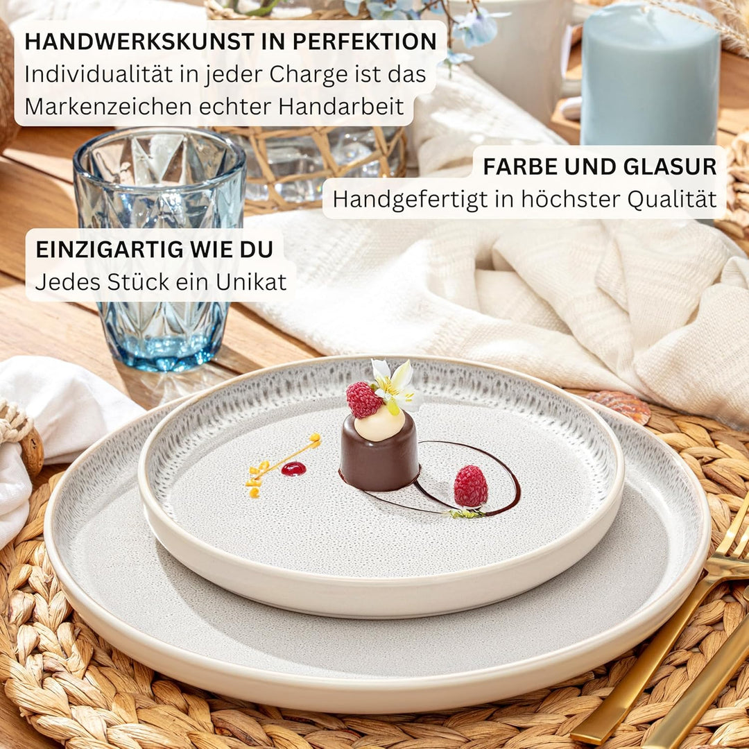 SÄNGER Kreta Steingut Geschirr Set 18 tlg, Teller Set 6 Personen | Geschirrset 6x Speiseteller 6x Mü