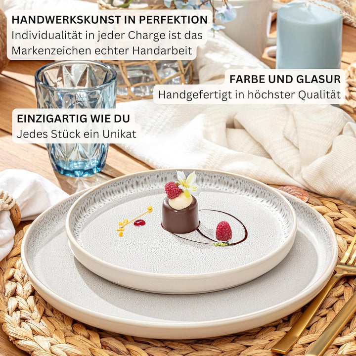 SÄNGER Kreta Steingut Geschirr Set 18 tlg, Teller Set 6 Personen | Geschirrset 6x Speiseteller 6x Mü