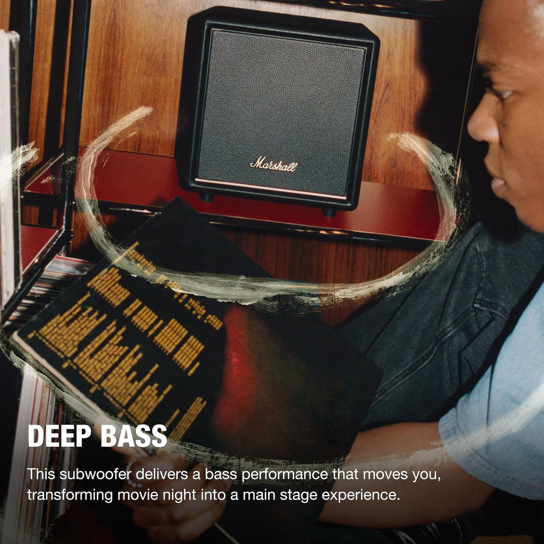 Marshall Heston Sub 200 Tiefer Subwoofer für TV, Filme und Musik | Bluetooth LE und Mono RCA Konnekt