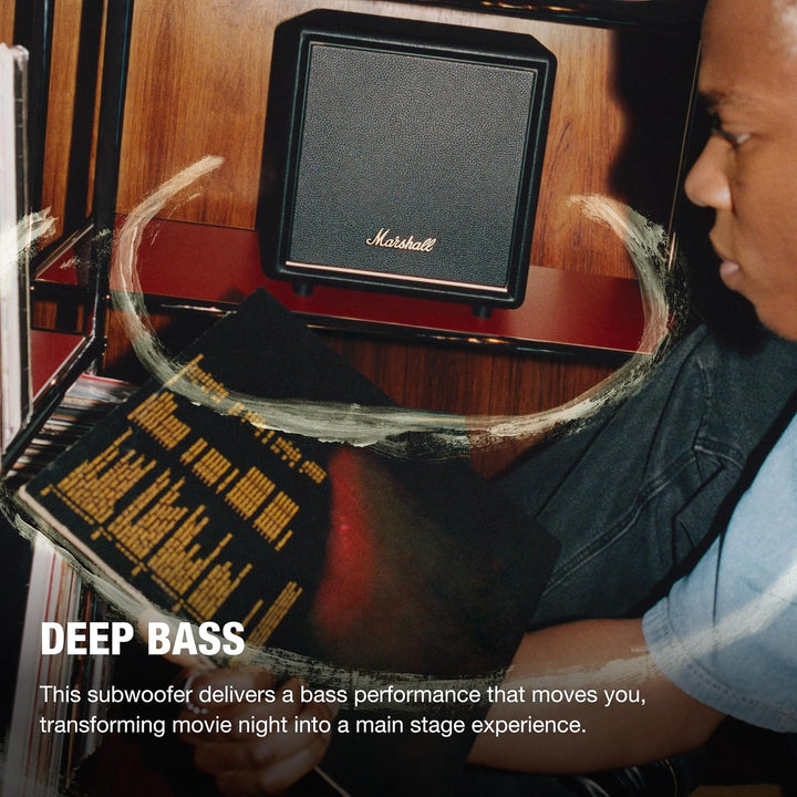 Marshall Heston Sub 200 Tiefer Subwoofer für TV, Filme und Musik | Bluetooth LE und Mono RCA Konnekt