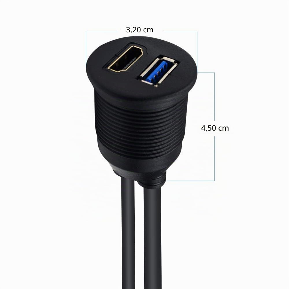Duttek USB & HDMI Panel Flush Mount Kabel 2M/6.56FT, USB 3.0 & HDMI Stecker to Buchse Verlängerung M