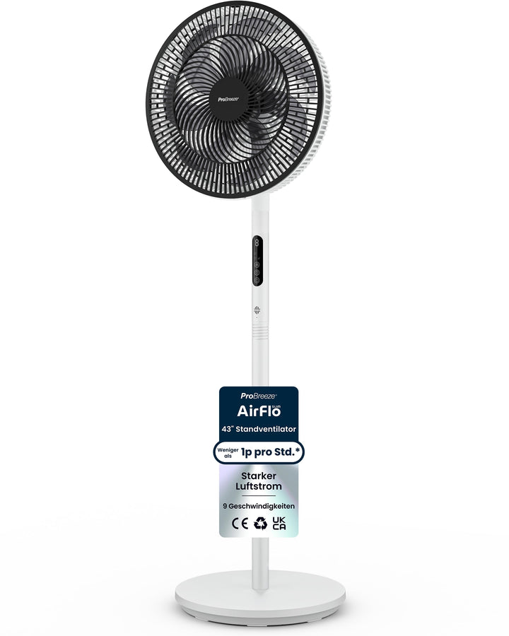 Pro Breeze AirFlo Slim Standventilator – 3-in-1: 70 | 100 | 130 cm | 9 Stufen bis 5,0 m/s | Leise 3