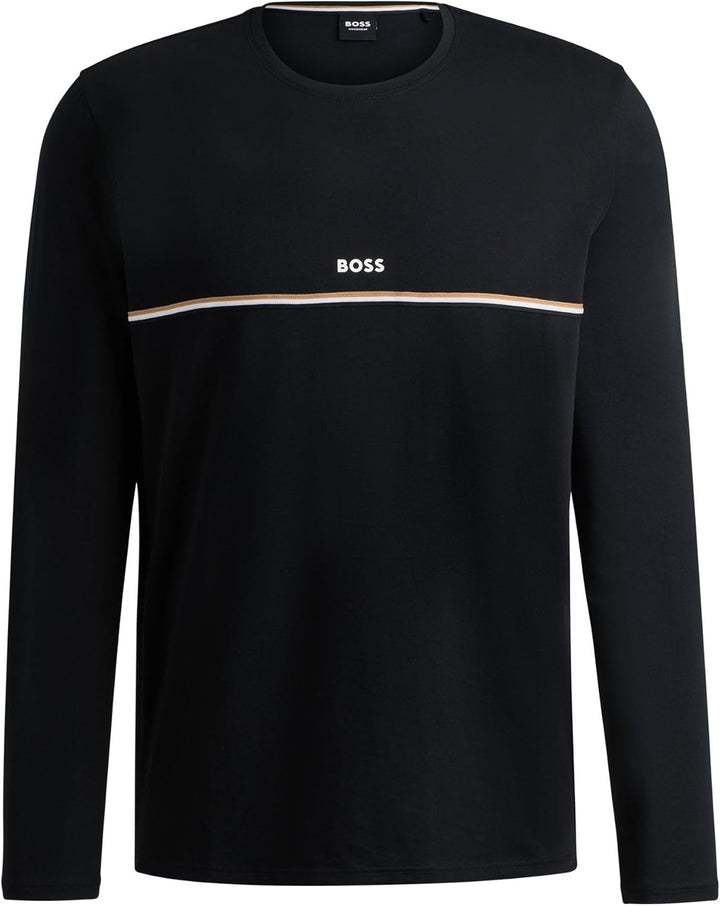 BOSS Herren Unique LS-Shirt Pyjama-Shirt aus Stretch-Baumwolle mit Signature-Streifen und Logo L Bla