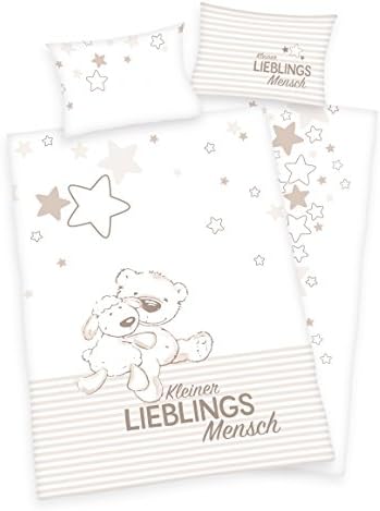 3 tlg. Baby Bettwäsche Wende Motiv: kleiner Lieblingsmensch - Renforcé 100x135 cm + 40x60 cm + 1 Spa