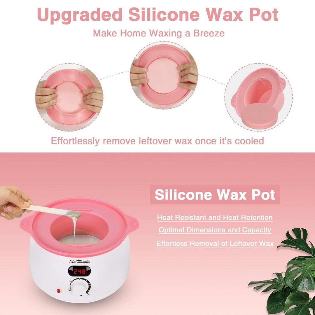 Waxing Kit - Digital Wax Warmer Machine for Hair Removal with 4 Packs of Hard Wax Beads &amp; Silicone P