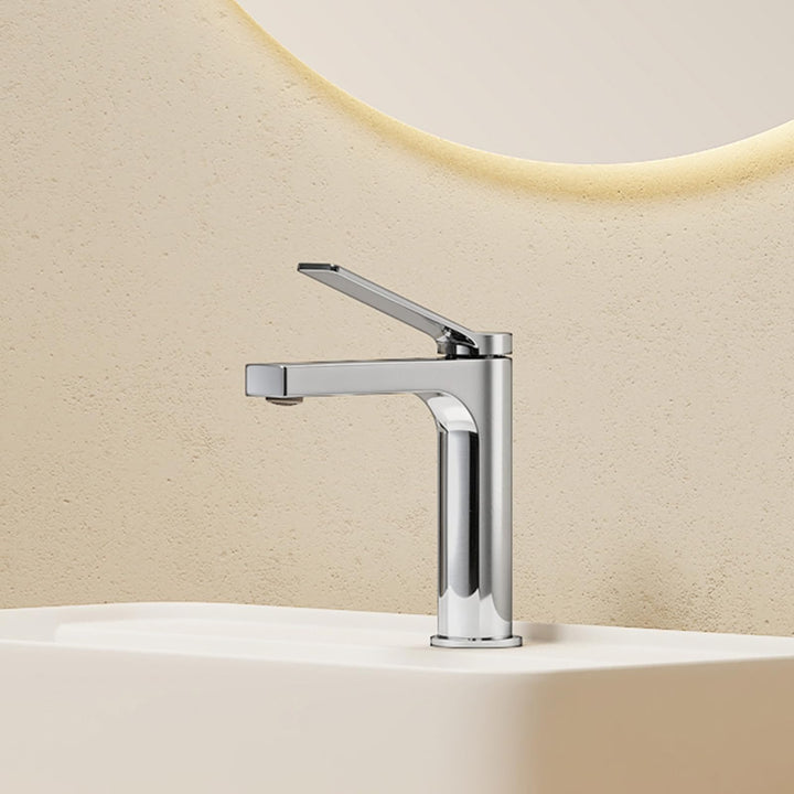 EMKE Wasserhahn Bad Chrom, waschtischarmatur, 4MS Messing, Wasserhahn Bad mit Auslauf Höhe 125mm, Mi