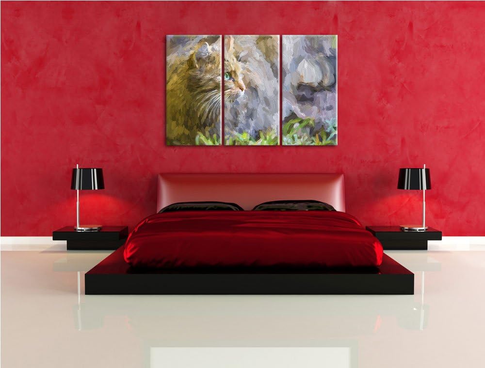 kleine Manul im Gras Spezial 3-Teiler Leinwandbild 120x80 Bild auf Leinwand, XXL riesige Bilder fert