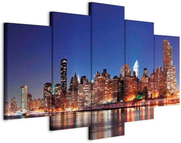 murando - Wandbilder XXL New York 225x112cm 5 tlg - Wand Deko Leinwand Bilder Gross Wanddeko Wohnzim