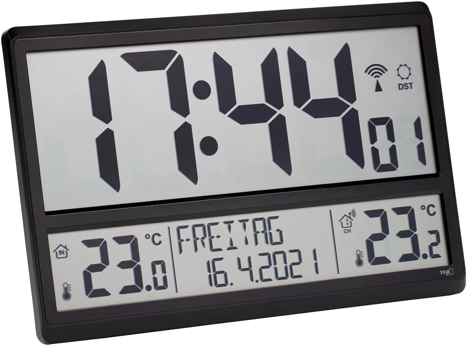 TFA Dostmann Digitale XL Wanduhr, 60.4521.01 (Schwarz mit Batterien), Schwarz mit Batterien