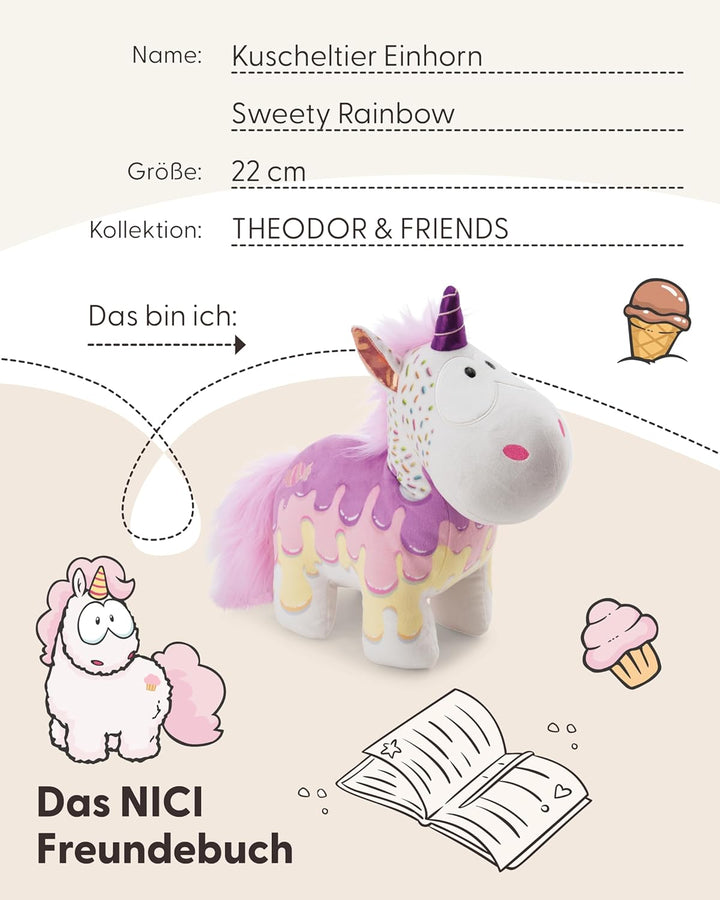 NICI Kuscheltier Einhorn Sweety Rainbow 22cm - Weiss - Weiches Plüschtier – niedliches Stofftier zum