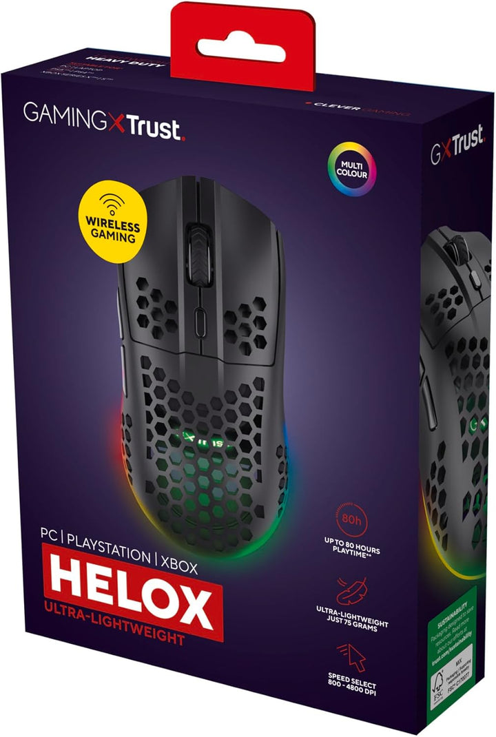 Trust Gaming GXT 929 Helox Kabellose Gaming Maus, Ultraleichte Maus 75g, 80h Dauerbetrieb, 2,4-GHz-M