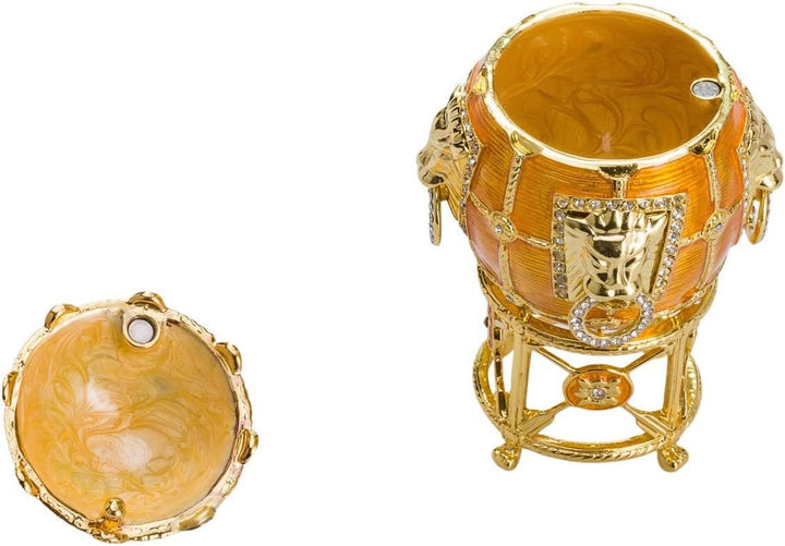danila-souvenirs Fabergé-Stil Ei/Schmuckkästchen mit Löwen 11 cm gelb