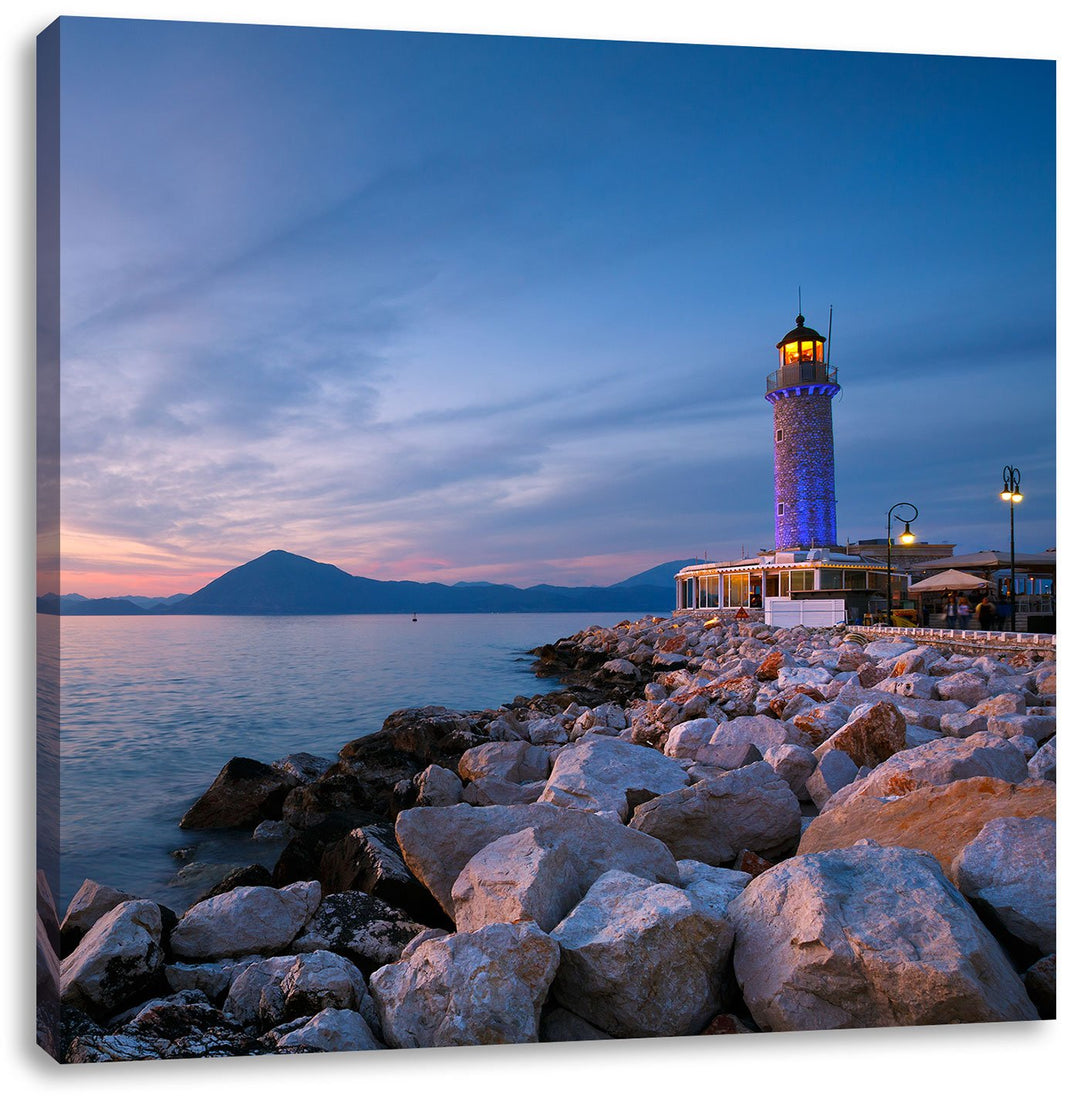 Leuchtturm bei Ebbe, Format: 70x70 auf Leinwand, XXL riesige Bilder fertig gerahmt mit Keilrahmen, K
