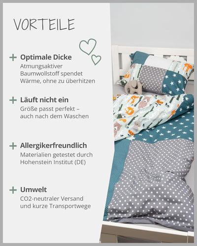 ULLENBOOM Kinderbettwäsche 100x135 cm - 100% OEKO-TEX Baumwolle - Graue Sterne - Kinder Bettwäsche S