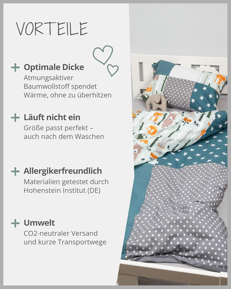 ULLENBOOM Kinderbettwäsche 100x135 cm - 100% OEKO-TEX Baumwolle - Graue Sterne - Kinder Bettwäsche S