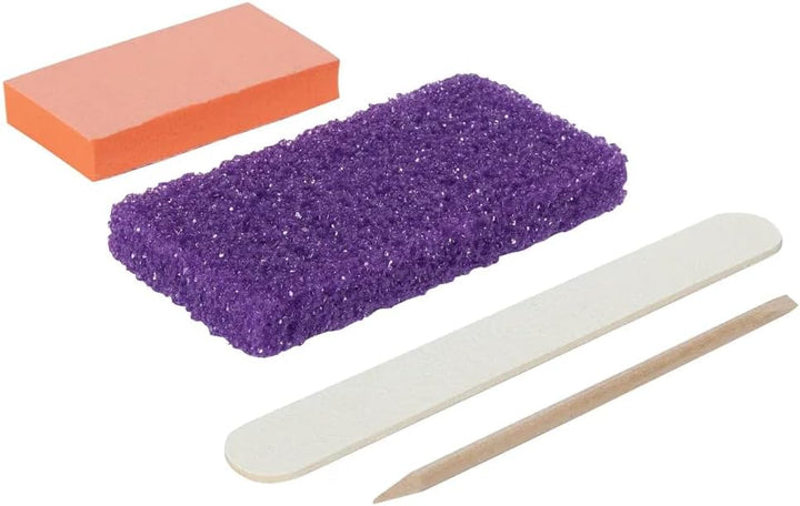 ForPro Pediküre-Set, 4-teilig, 100 Stück, einzeln verpackt, lila Bimsstein, weisse Holznagelfeile Kö