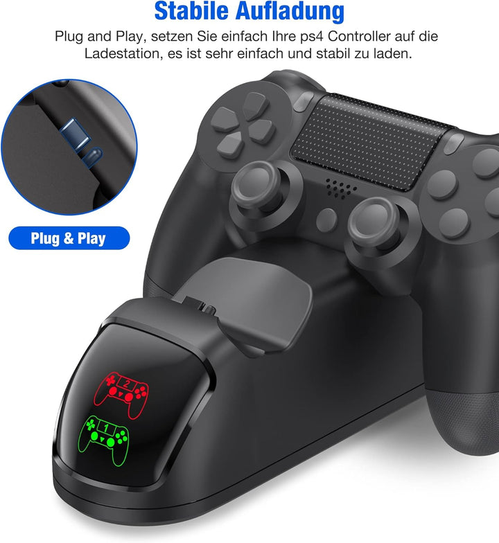 HELLCOOL Ladestation für PS4 Controller, Ladestation mit 2Std Schnelllade/LED Anzeige für Playstatio