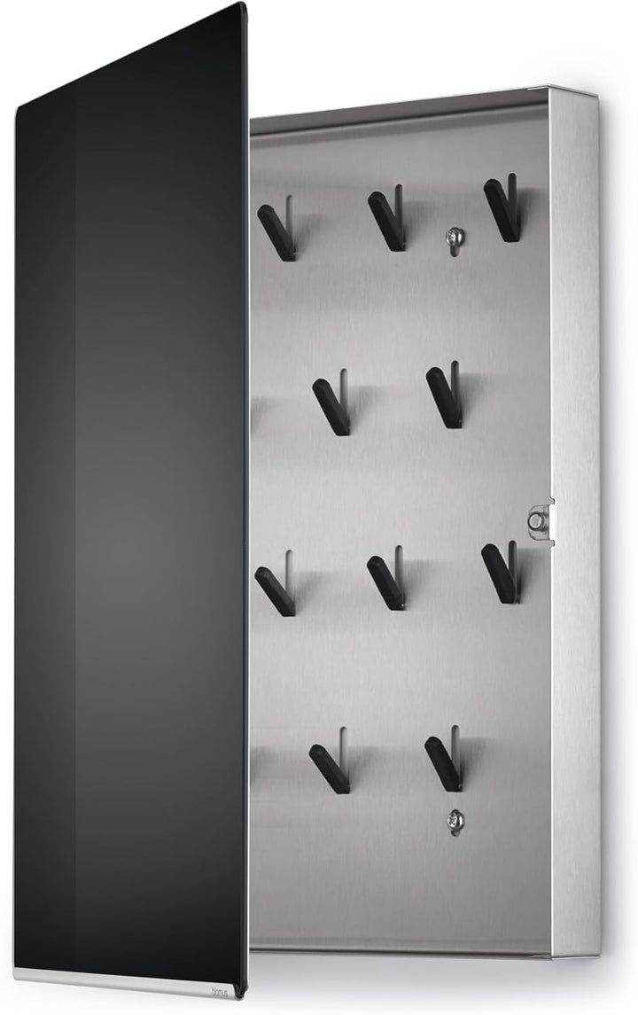 Blomus 65367 Schlüsselkasten/Glasmagnettafel Velio, schwarz Silber 5 x 30 x 40 cm, Silber 5 x 30 x 4