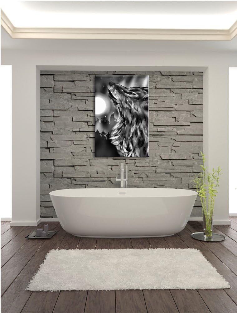 Pixxprint Abstrakter Wolf mit Mond als Leinwandbild | Grösse: 100x70 | Wandbild| Kunstdruck | fertig