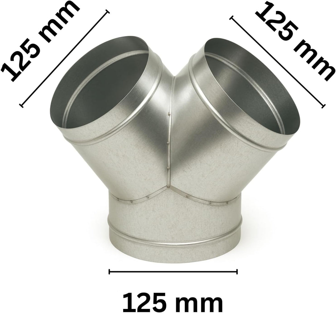 Weedness Y-Stück 125 mm Metall Rohr für Grow Abluft - Rohrlüfter Lüfter Aktivkohlefilter Ablauftschl