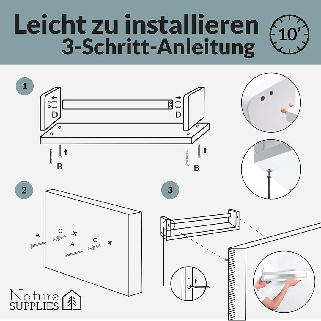 NATURE SUPPLIES Bücherregal Kinder, 3er-Set, Regal Kinderzimmer, Wandregal Kinderzimmer, ideal für B