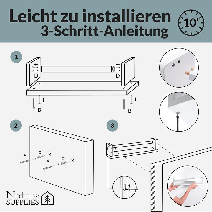 NATURE SUPPLIES Bücherregal Kinder, 3er-Set, Regal Kinderzimmer, Wandregal Kinderzimmer, ideal für B