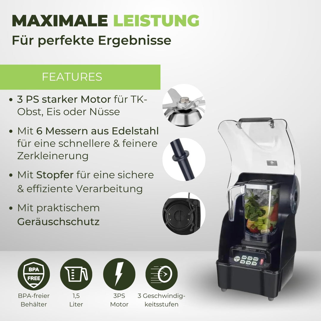 OmniBlend V Hochleistungsmixer mit Geräuschschutz I Smoothie Mixer mit BPA-freiem 1,5L Behälter & 6-