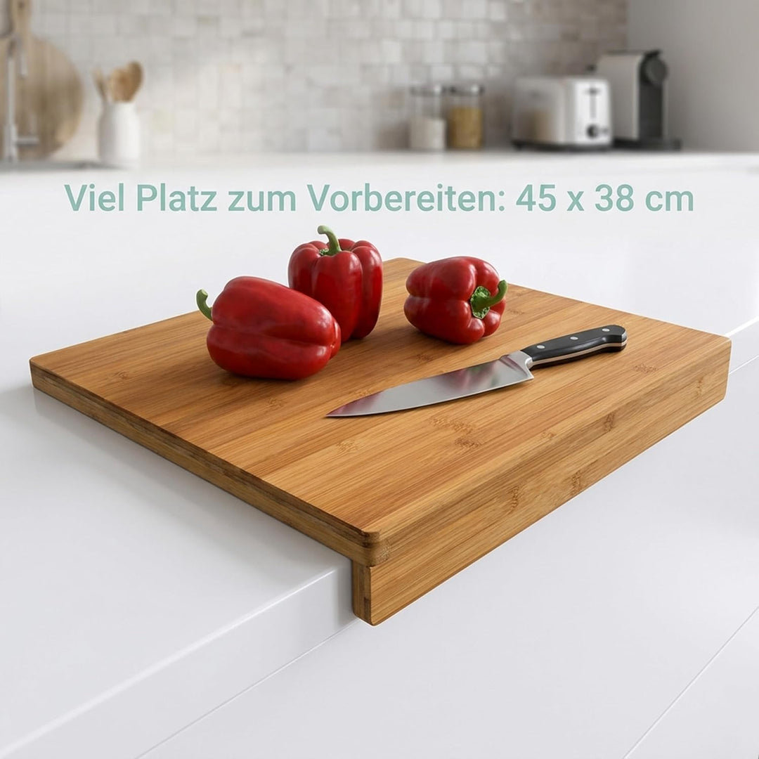 Relaxdays Tranchierbrett aus Bambus, HxBxT: ca. 2,5 x 38 x 45 cm, doppelter Anschlagkante, beidseiti
