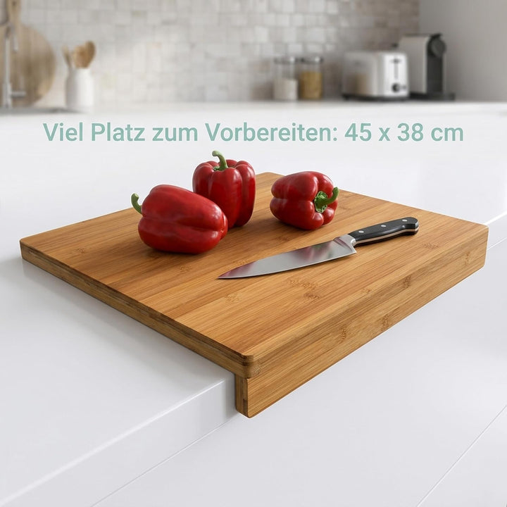 Relaxdays Tranchierbrett aus Bambus, HxBxT: ca. 2,5 x 38 x 45 cm, doppelter Anschlagkante, beidseiti