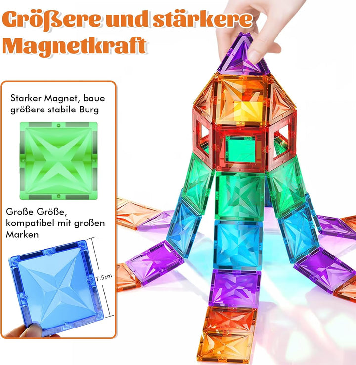 100 Magnetische Bausteine mit 1 Auto, STEM-Bauspielzeug, Kinderspiel Zusammenbauen, Lernspielzeug ge