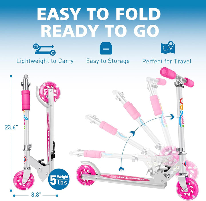BELEEV Roller Kinder 2 Räder, Klappbar Kinderroller für Mädchen Jungen, Tretroller mit LED Leuchtend