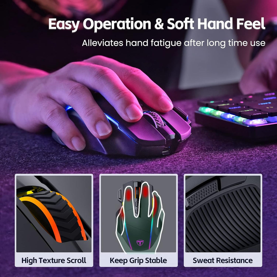 RisoPhy Gaming Maus Kabellose RGB,2.4G/USB-C/Bluetooth Maus mit 8 Programmierbare Tasten/10000DPI/7