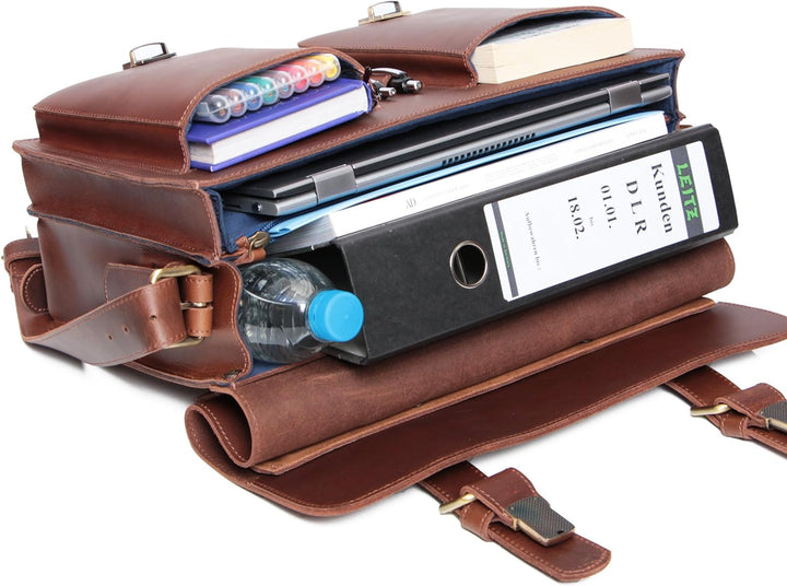 ALMADIH Leder Aktentasche ROY handgefertigt robust Premium Rindsleder braun Sattlerqualität Business