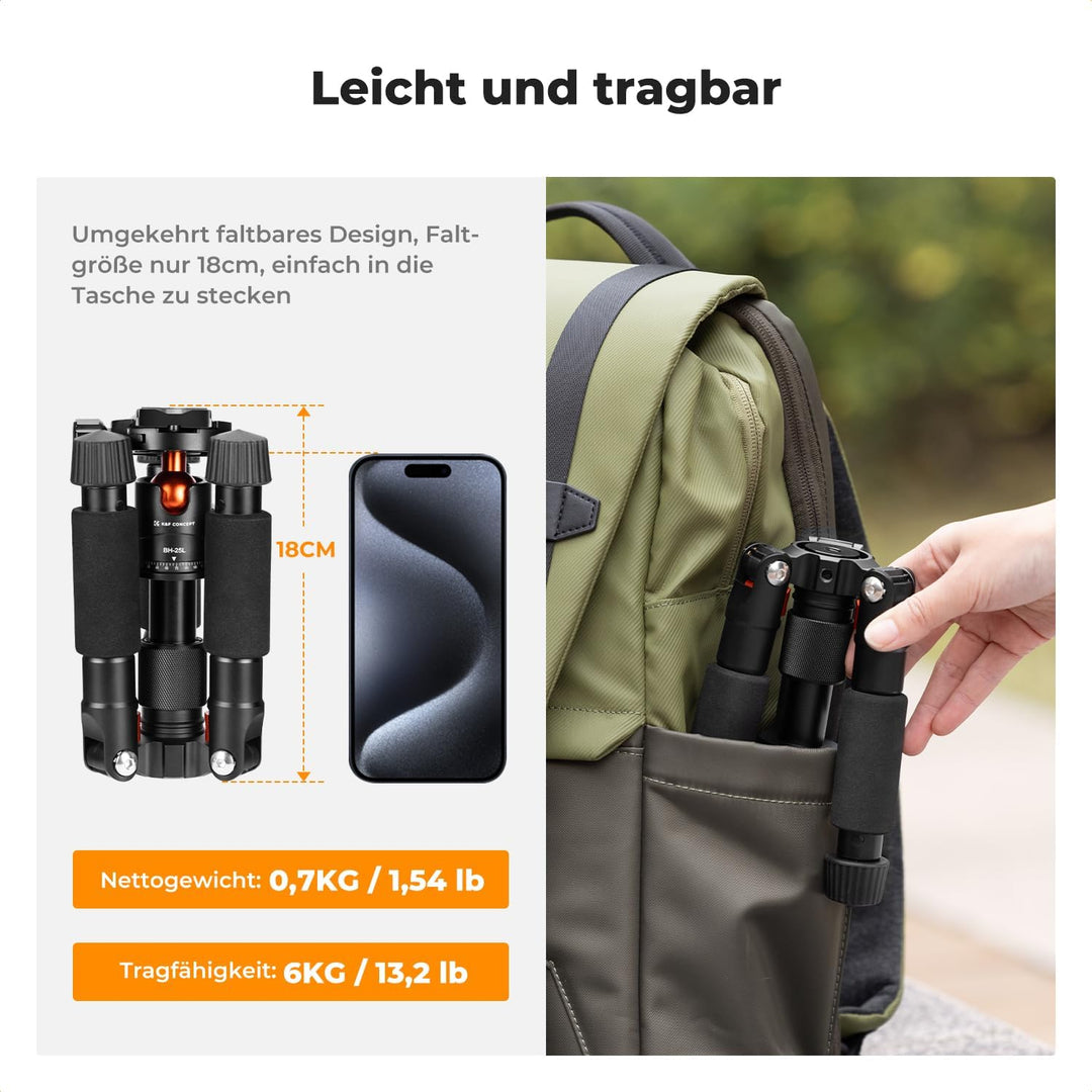 K&F Concept Mini Stativ,kompaktes Kamera Stativ mit 360° Kugelkopf,52 cm Desktop Stativ,Tischstativ