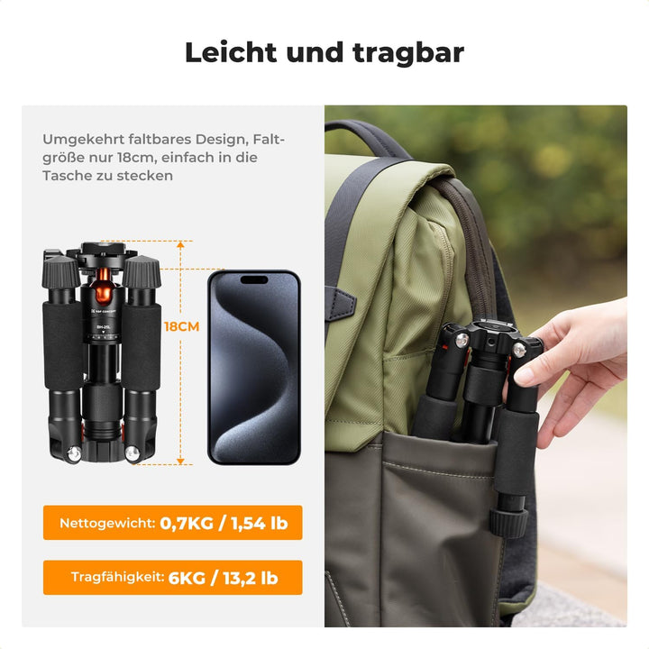 K&F Concept Mini Stativ,kompaktes Kamera Stativ mit 360° Kugelkopf,52 cm Desktop Stativ,Tischstativ