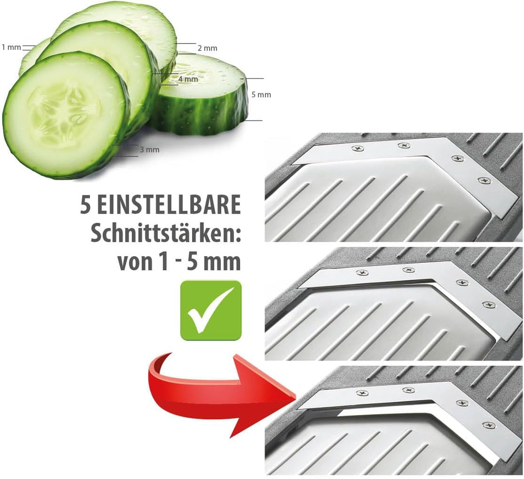 GEFU Gemüsehobel VIOLI - V-Hobel für perfekte Obst- & Gemüsescheiben und -streifen, Gemüse-Reibe mit