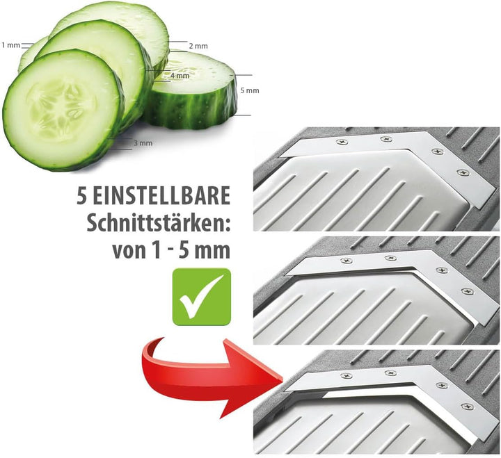 GEFU Gemüsehobel VIOLI - V-Hobel für perfekte Obst- & Gemüsescheiben und -streifen, Gemüse-Reibe mit