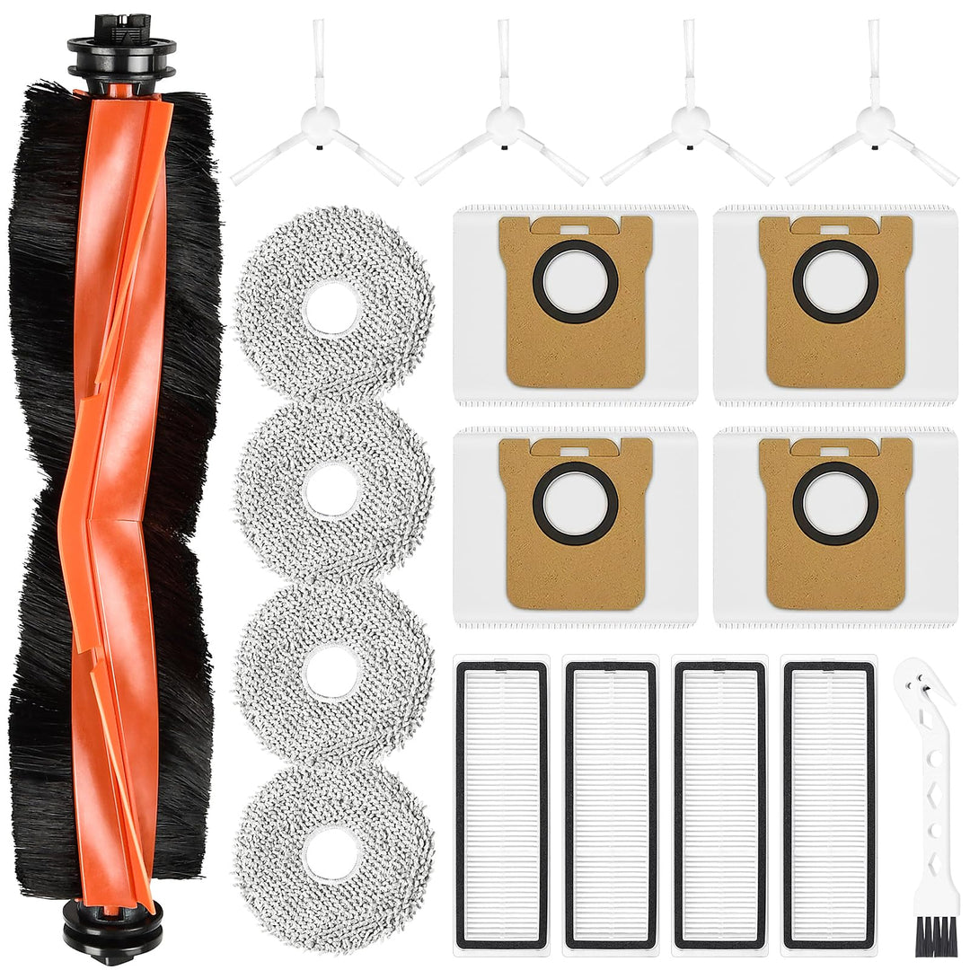 18 Stück Zubehör für Xiaomi Robot Vacuum X20+ Saugroboter, 1 Hauptbürste 4 Staubbeutel 4 Wischtücher