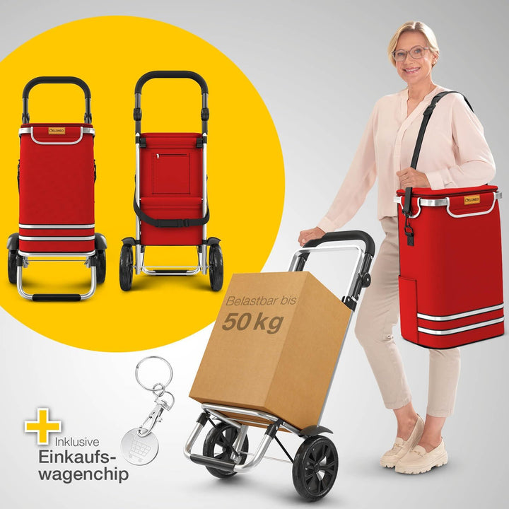 ELONEO Einkaufstrolley klappbar, Einkaufswagen mit Kühlfach, 3in1 Trolley, Sackkarre & Umhängetasche