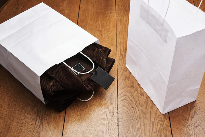 Extiff Papiertragetaschen mit Griffen, 26 x 14 x 32 cm, Geschenkverpackung, Weiss, 50 Stück x50 weis