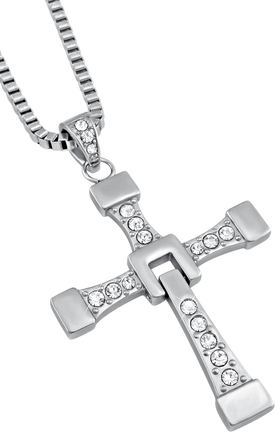 Hanessa 100% Reines Edelstahl Herren-Schmuck Halskette Kreuz Massiv in Silber Fast and Furious Vin D