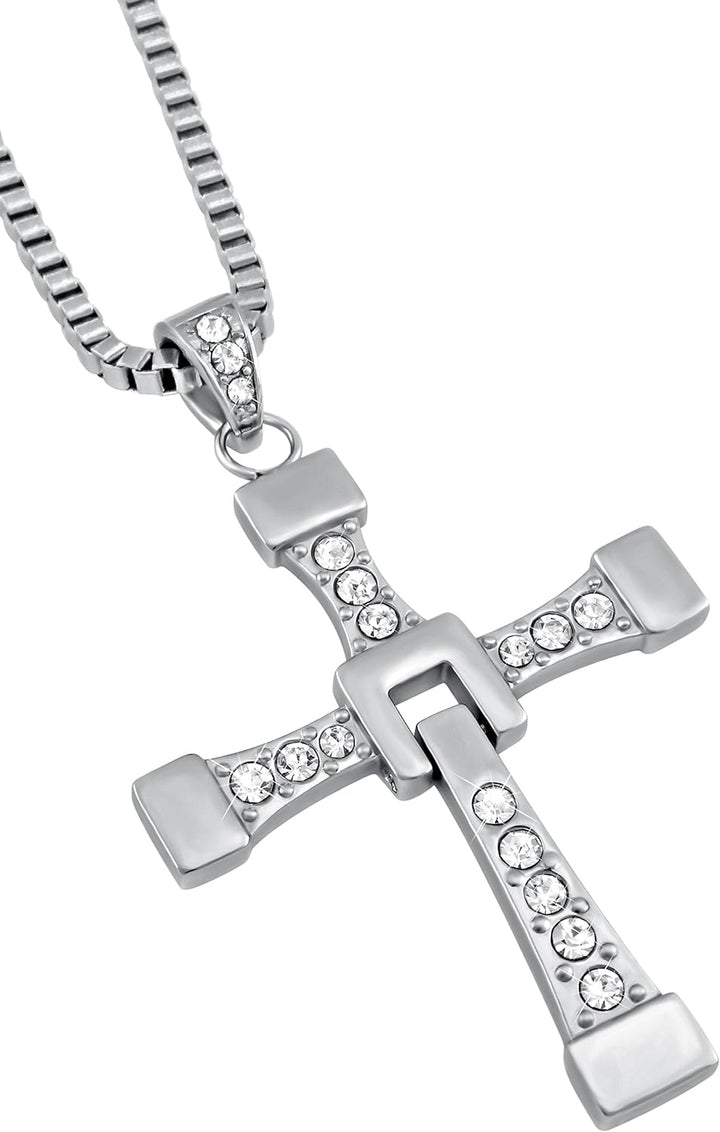 Hanessa 100% Reines Edelstahl Herren-Schmuck Halskette Kreuz Massiv in Silber Fast and Furious Vin D