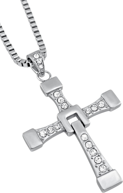 Hanessa 100% Reines Edelstahl Herren-Schmuck Halskette Kreuz Massiv in Silber Fast and Furious Vin D