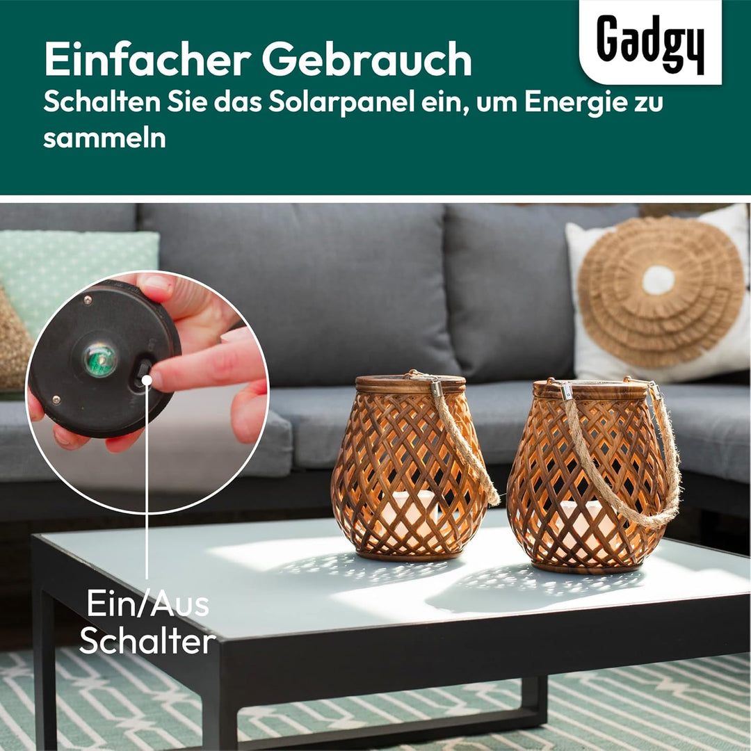Gadgy Solarlampen für Aussen - 2er Set in Rattan-Optik, Wasserdichte Gartenlaternen für Terrasse, Ba