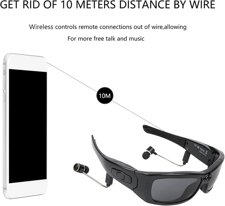 Asixxsix Bluetooth-Sonnenbrillenkamera, 1080P-Videorecorder mit Polarisierten Linsen, Tragbare Brill