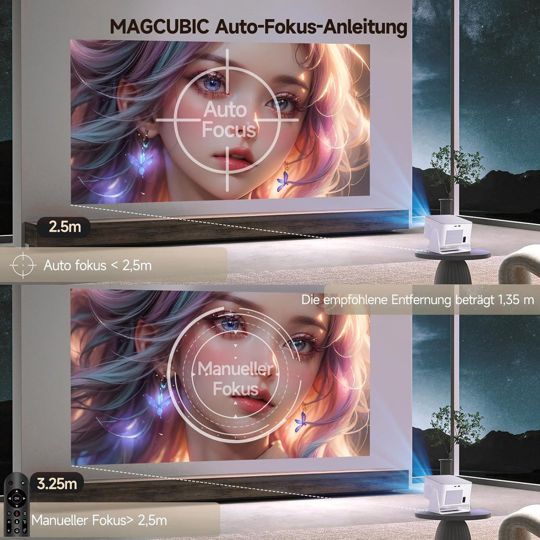 Magcubic Mini Beamer 4K & 8K 1080P Unterstützt, Projektor Tragbarer mit Android 14 WiFi 6 Bluetooth